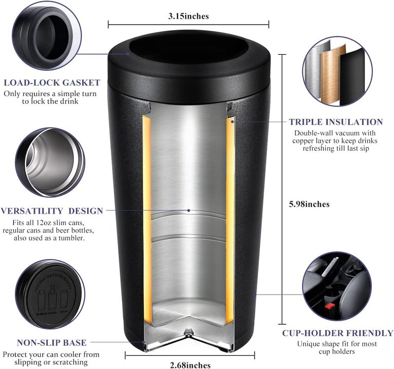 PEALEAP 4 in 1 Insulated Slim Can Cooler for 12 OZ Cans and Beer Bottle - Keep 8 Hours Cold, Easy to Hold - Stainless Steel Can Holder, Double Walled Can Insulator for Hard Seltzer and Etc. - Image 5